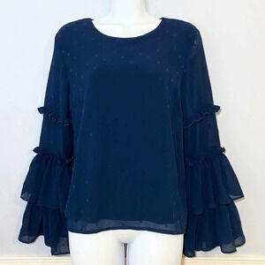 Free Generation Navy Blue Star Bell Sleeve Blouse NWT